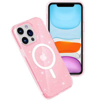 Чохол TPU Galaxy Sparkle (MagFit) для Apple iPhone 13 Pro Max (6.7") Pink+Glitter