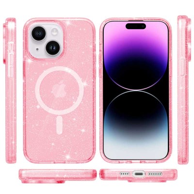 Чохол TPU Galaxy Sparkle (MagFit) для Apple iPhone 15 (6.1") Pink+Glitter Чохол TPU Galaxy Sparkle (MagFit) для Apple iPhone 15 (6.1") Pink+Glitter