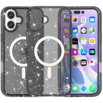 Чохол TPU Galaxy Sparkle (MagFit) для Apple iPhone 16 Plus (6.7") Black+Glitter