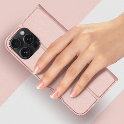 Чохол-книжка Dux Ducis з кишенею для візиток для Apple iPhone 16 Pro (6.3") Rose Gold