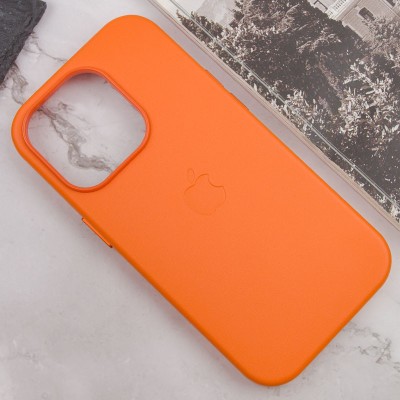 Шкіряний чохол Leather Case (AAA) with MagSafe and Animation для Apple iPhone 14 Pro (6.1") Orange