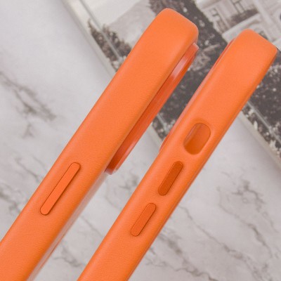 Шкіряний чохол Leather Case (AAA) with MagSafe and Animation для Apple iPhone 14 Pro (6.1") Orange