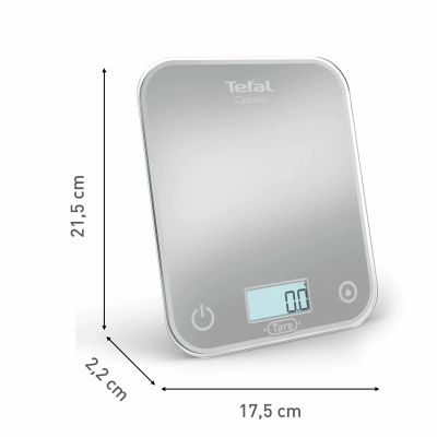 Ваги Tefal кухонні Optiss, 5кг, AAAx2 в комплекті, скло, срібло (BC50U4V0) Ваги Tefal кухонні Optiss, 5кг, AAAx2 в комплекті, скло, срібло (BC50U4V0)