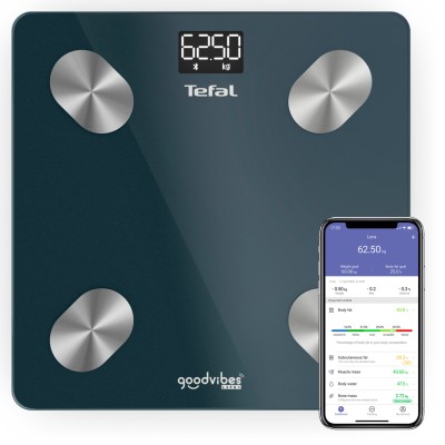 Ваги Tefal підлогові Smart, 180кг, Bluetooth, AAAx3 в комплекті, скло, чорний (BM9620S1)