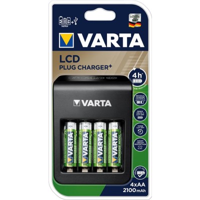 Зарядний пристрій VARTA LCD Plug Charger + Акумулятор NI-MH AA 2100 мАг, 4 шт. Зарядний пристрій VARTA LCD Plug Charger + Акумулятор NI-MH AA 2100 мАг, 4 шт.