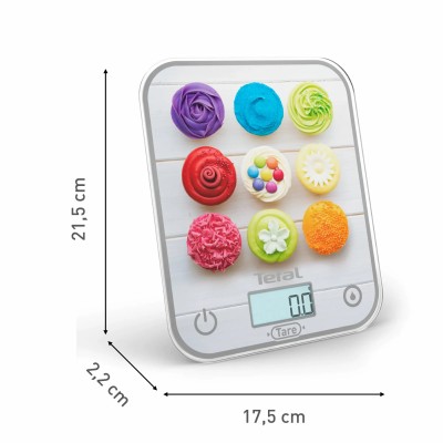 Ваги Tefal кухонні Optiss Cake Pops, 5кг, AAAx2 в комплекті, скло, різнокольорові (BC50D4V0)