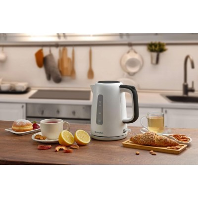 Електрочайник Gorenje 1.7л, Strix контроль, пластик, білий (K17XG)