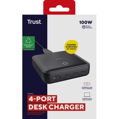 Зарядний пристрій мережевий Trust Maxo 100Вт, 3xUSB-C/USB-A ,PD, чорний
