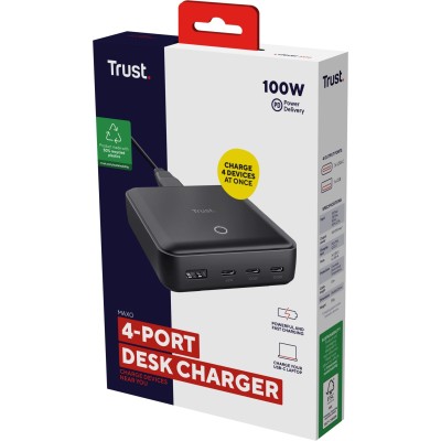 Зарядний пристрій мережевий Trust Maxo 100Вт, 3xUSB-C/USB-A ,PD, чорний