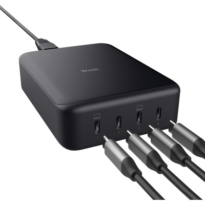 Зарядний пристрій мережевий Trust Maxo 240Вт,GaN, 4xUSB-C,PD, чорний Зарядний пристрій мережевий Trust Maxo 240Вт,GaN, 4xUSB-C,PD, чорний