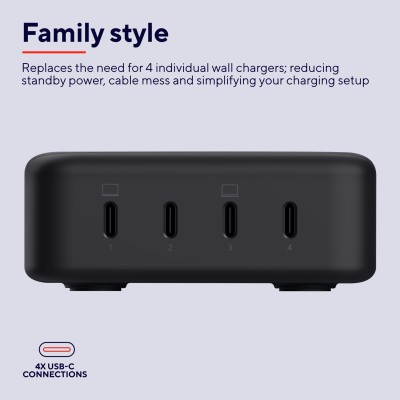 Зарядний пристрій мережевий Trust Maxo 240Вт,GaN, 4xUSB-C,PD, чорний Зарядний пристрій мережевий Trust Maxo 240Вт,GaN, 4xUSB-C,PD, чорний