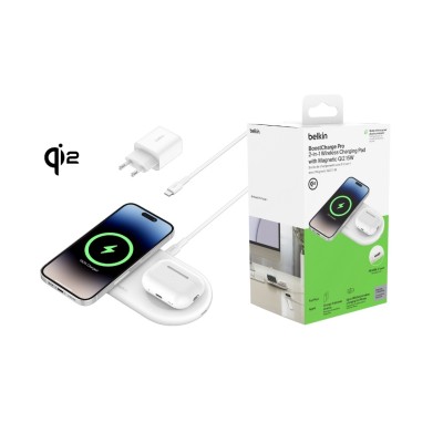 Зарядний пристрій бездротовий Belkin 2в1 15Вт Pad Qi2, білий (WIZ021VFWH) Зарядний пристрій бездротовий Belkin 2в1 15Вт Pad Qi2, білий (WIZ021VFWH)