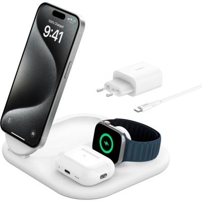 Зарядний пристрій бездротовий Belkin 3в1 Magnetic Foldable iPhone/Watch/AirPods, Qi2 15Вт, білий (WIZ029VFWH) Зарядний пристрій бездротовий Belkin 3в1 Magnetic Foldable iPhone/Watch/AirPods, Qi2 15Вт, білий (WIZ029VFWH)