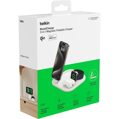 Зарядний пристрій бездротовий Belkin 3в1 Magnetic Foldable iPhone/Watch/AirPods, Qi2 15Вт, білий (WIZ029VFWH) Зарядний пристрій бездротовий Belkin 3в1 Magnetic Foldable iPhone/Watch/AirPods, Qi2 15Вт, білий (WIZ029VFWH)
