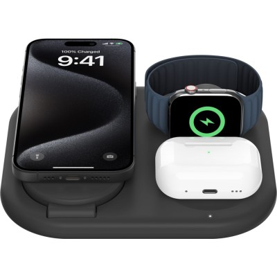 Зарядний пристрій бездротовий Belkin 3в1 Magnetic Foldable iPhone/Watch/AirPods, Qi2 15Вт, чорний (WIZ029VFBK) Зарядний пристрій бездротовий Belkin 3в1 Magnetic Foldable iPhone/Watch/AirPods, Qi2 15Вт, чорний (WIZ029VFBK)