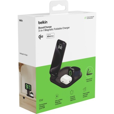 Зарядний пристрій бездротовий Belkin 3в1 Magnetic Foldable iPhone/Watch/AirPods, Qi2 15Вт, чорний (WIZ029VFBK) Зарядний пристрій бездротовий Belkin 3в1 Magnetic Foldable iPhone/Watch/AirPods, Qi2 15Вт, чорний (WIZ029VFBK)