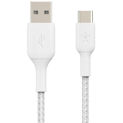 Кабель USB-A > USB-C заряджання/синхронізації Belkin 2м, 15Вт, Type-C, плетений, білий (CAB002BT2MWH)
