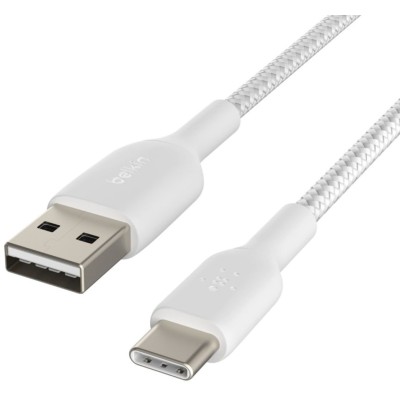 Кабель USB-A > USB-C заряджання/синхронізації Belkin 2м, 15Вт, Type-C, плетений, білий (CAB002BT2MWH)