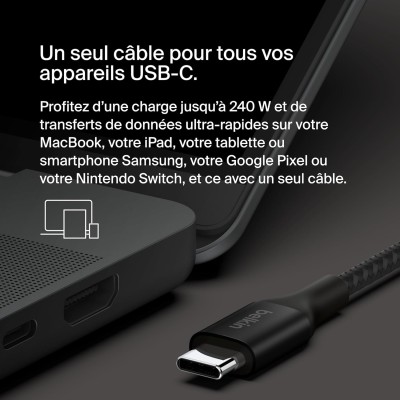 Кабель USB-C > USB-C заряджання/синхронізації Belkin 1м, 240Вт, Type-C, плетений, чорний (CAB015BT1MBK) Кабель USB-C > USB-C заряджання/синхронізації Belkin 1м, 240Вт, Type-C, плетений, чорний (CAB015BT1MBK)