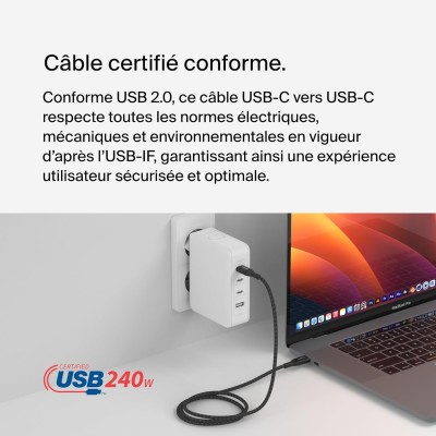 Кабель USB-C > USB-C заряджання/синхронізації Belkin 1м, 240Вт, Type-C, плетений, чорний (CAB015BT1MBK) Кабель USB-C > USB-C заряджання/синхронізації Belkin 1м, 240Вт, Type-C, плетений, чорний (CAB015BT1MBK)