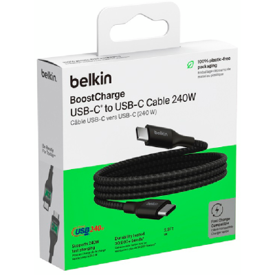 Кабель USB-C > USB-C заряджання/синхронізації Belkin 1м, 240Вт, Type-C, плетений, чорний (CAB015BT1MBK) Кабель USB-C > USB-C заряджання/синхронізації Belkin 1м, 240Вт, Type-C, плетений, чорний (CAB015BT1MBK)