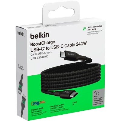 Кабель USB-C > USB-C заряджання/синхронізації Belkin 2м, 240Вт, Type-C, плетений, чорний (CAB015BT2MBK) Кабель USB-C > USB-C заряджання/синхронізації Belkin 2м, 240Вт, Type-C, плетений, чорний (CAB015BT2MBK)