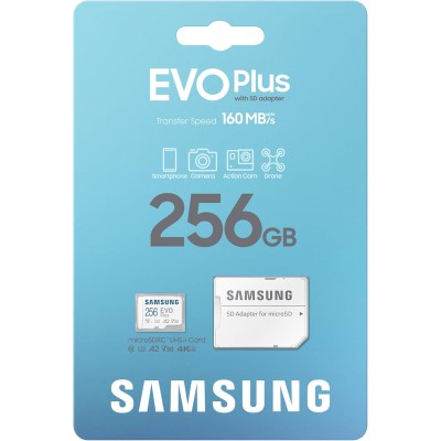 Карта пам'яті Samsung microSD 256GB C10 UHS-I R130MB/s Evo Plus + SD Карта пам'яті Samsung microSD 256GB C10 UHS-I R130MB/s Evo Plus + SD