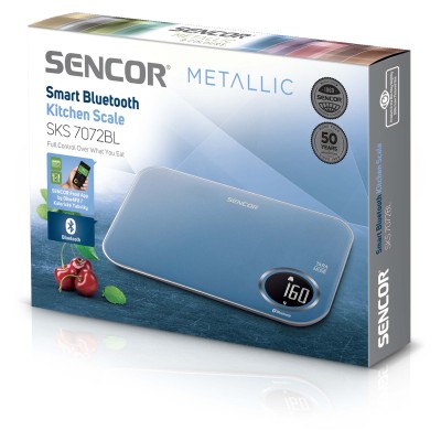 Ваги Sencor кухонні, 5кг, підключення до смартфону, AAAx2, пластик, синій (SKS7072BL)