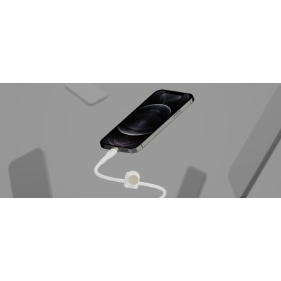 Кабель USB-C > Lightning заряджання/синхронізації Belkin 1м, Type-C, плетений, силіконовий, з ремінцем на магніті, білий (CAA011