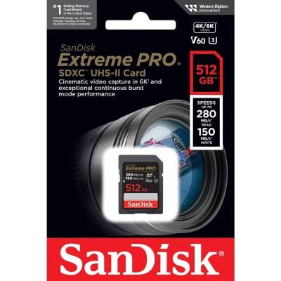 Карта пам'яті SanDisk SD 512GB C10 UHS-II U3 R280/W150MB/s Extreme Pro V60 (SDSDXEP-512G-GN4IN)