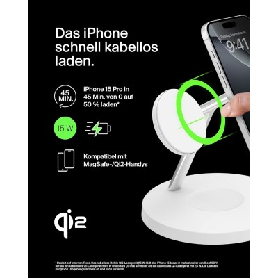 Зарядний пристрій бездротовий Belkin 3в1 Magnetic Pad Qi2 15Вт, білий (WIZ032KQWH) Зарядний пристрій бездротовий Belkin 3в1 Magnetic Pad Qi2 15Вт, білий (WIZ032KQWH)