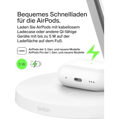 Зарядний пристрій бездротовий Belkin 3в1 Magnetic Pad Qi2 15Вт, білий (WIZ032KQWH) Зарядний пристрій бездротовий Belkin 3в1 Magnetic Pad Qi2 15Вт, білий (WIZ032KQWH)