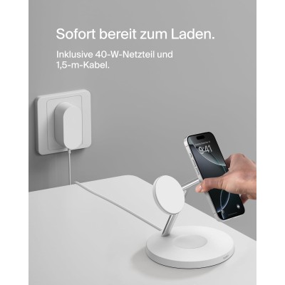 Зарядний пристрій бездротовий Belkin 3в1 Magnetic Pad Qi2 15Вт, білий (WIZ032KQWH) Зарядний пристрій бездротовий Belkin 3в1 Magnetic Pad Qi2 15Вт, білий (WIZ032KQWH)