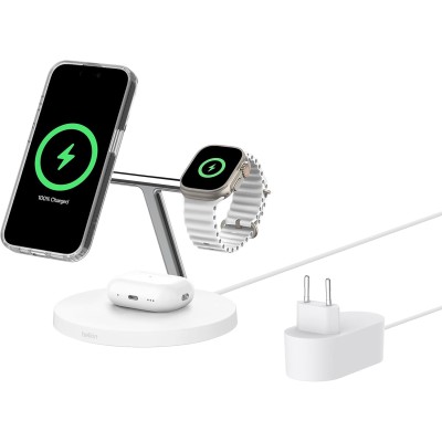 Зарядний пристрій бездротовий Belkin 3в1 Magnetic Pad Qi2 15Вт, білий (WIZ032KQWH) Зарядний пристрій бездротовий Belkin 3в1 Magnetic Pad Qi2 15Вт, білий (WIZ032KQWH)
