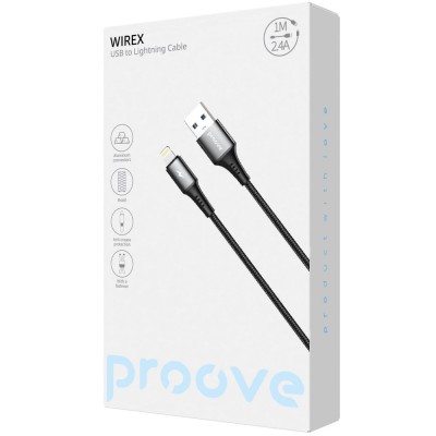 Кабель Proove WireX USB to Lightning 2.4A (1m) black (CCWX12001201)