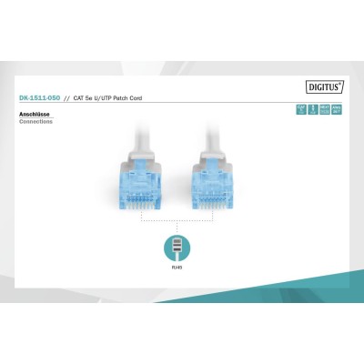 Патч-корд CAT 5e U-UTP, Cu, PVC AWG 26/7, довжина 5 м, колір сірий DK-1511-050 DIGITUS by ASSMANN