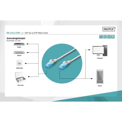 Патч-корд CAT 5e U-UTP, Cu, PVC AWG 26/7, довжина 5 м, колір сірий DK-1511-050 DIGITUS by ASSMANN