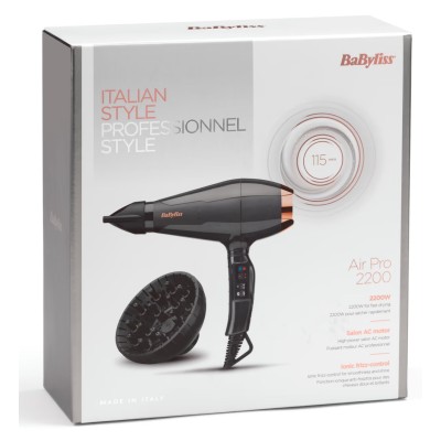 Фен Babyliss Air Pro, 2200Вт, 2 режими, дифузор, іоніз-я, хол. обдув, чорний (6719DE) Фен Babyliss Air Pro, 2200Вт, 2 режими, дифузор, іоніз-я, хол. обдув, чорний (6719DE)