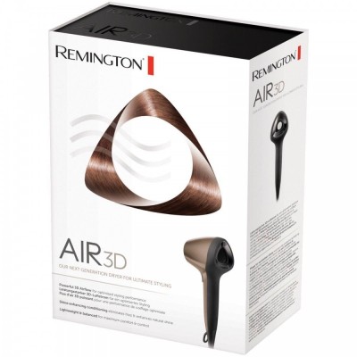 Фен Remington Air3D, 1800Вт, 3 режими, дифузор,турмалінова іоніз-я, хол. обдув, бронзовий (D7777)