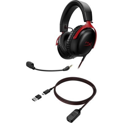 Гарнітура ігрова HyperX Cloud III, mini-jack/USB-A/USB-C, 1.2м/1.3м, чорно-червоний (727A9AA) Гарнітура ігрова HyperX Cloud III, mini-jack/USB-A/USB-C, 1.2м/1.3м, чорно-червоний (727A9AA)