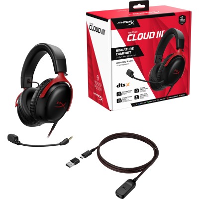 Гарнітура ігрова HyperX Cloud III, mini-jack/USB-A/USB-C, 1.2м/1.3м, чорно-червоний (727A9AA) Гарнітура ігрова HyperX Cloud III, mini-jack/USB-A/USB-C, 1.2м/1.3м, чорно-червоний (727A9AA)