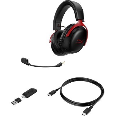 Гарнітура ігрова HyperX Cloud III, WL/USB-A/USB-C, чорно-червоний (77Z46AA) Гарнітура ігрова HyperX Cloud III, WL/USB-A/USB-C, чорно-червоний (77Z46AA)