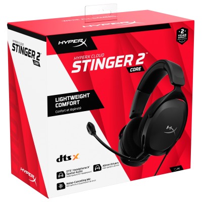 Гарнітура ігрова HyperX Cloud Stinger 2 Core, mini-jack/dual 3.5мм, 2м/0.15м, чорний (683L9AA)