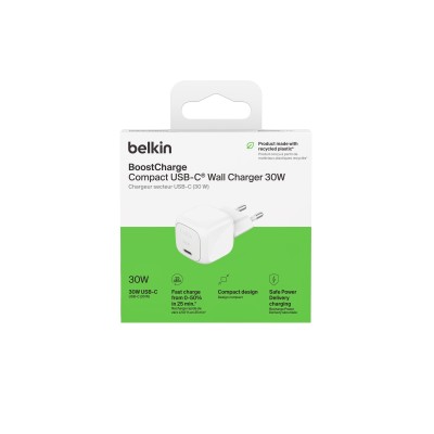 Зарядний пристрій мережевий Belkin 30Вт USB-С PD PPS, білий Зарядний пристрій мережевий Belkin 30Вт USB-С PD PPS, білий