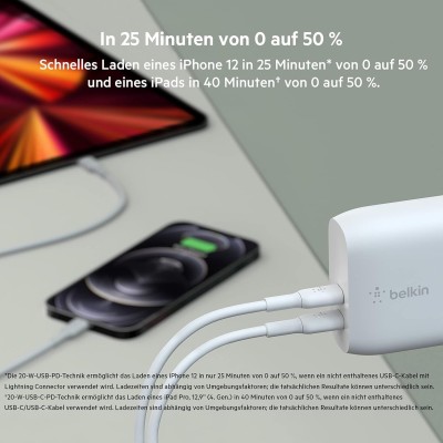 Зарядний пристрій мережевий Belkin 40Вт 2хUSB-С PD, білий Зарядний пристрій мережевий Belkin 40Вт 2хUSB-С PD, білий