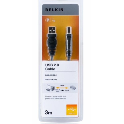 Кабель USB-A > USB-B (AM/BM) заряджання/синхронізації Belkin 3м, чорний (F3U154bt3M) Кабель USB-A > USB-B (AM/BM) заряджання/синхронізації Belkin 3м, чорний (F3U154bt3M)