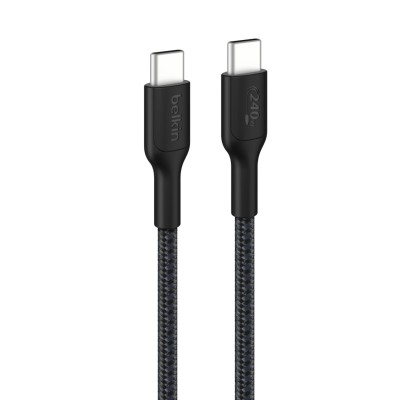 Кабель USB-C > USB-C заряджання/синхронізації Belkin 1м, 240Вт, Type-C, плетений, чорний (CAB025HQ1MBK)