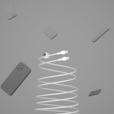 Кабель USB-C > USB-C заряджання/синхронізації Belkin 1м, 60Вт, Type-C, плетений, силіконовий, з ремінцем на магніті, білий (CAB0 Кабель USB-C > USB-C заряджання/синхронізації Belkin 1м, 60Вт, Type-C, плетений, силіконовий, з ремінцем на магніті, білий (CAB0