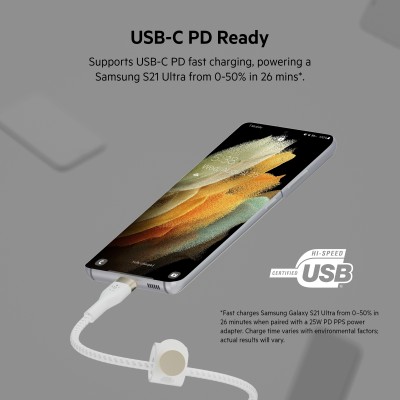 Кабель USB-C > USB-C заряджання/синхронізації Belkin 1м, 60Вт, Type-C, плетений, силіконовий, з ремінцем на магніті, білий (CAB0 Кабель USB-C > USB-C заряджання/синхронізації Belkin 1м, 60Вт, Type-C, плетений, силіконовий, з ремінцем на магніті, білий (CAB0