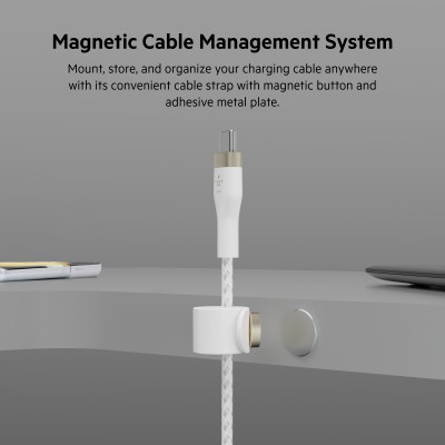 Кабель USB-C > USB-C заряджання/синхронізації Belkin 1м, 60Вт, Type-C, плетений, силіконовий, з ремінцем на магніті, білий (CAB0 Кабель USB-C > USB-C заряджання/синхронізації Belkin 1м, 60Вт, Type-C, плетений, силіконовий, з ремінцем на магніті, білий (CAB0